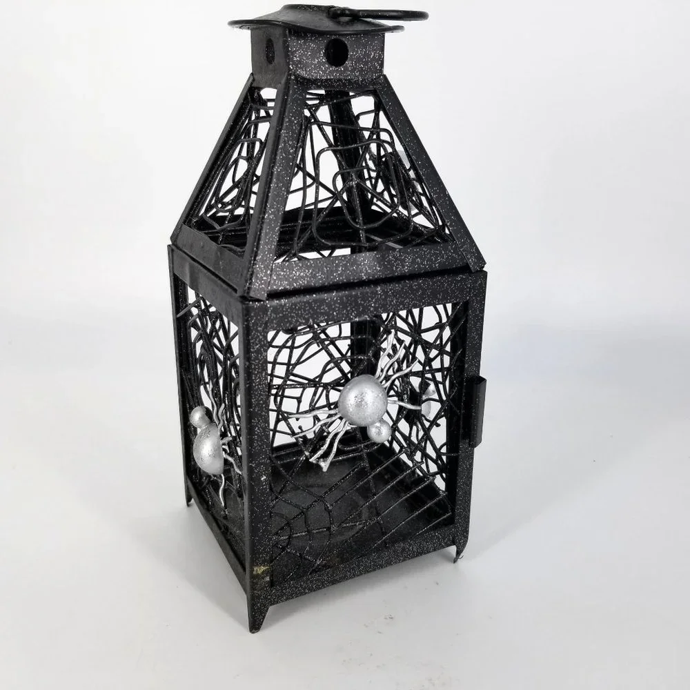 Spider Web Lantern Candle Holder Black Metal Halloween Home Decor Gothic 8